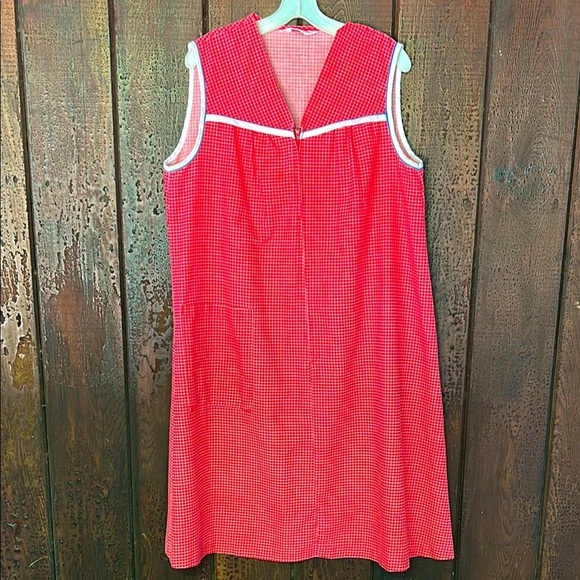 Vintage Dresses & Skirts - Vintage 80s 90s Housedress House Coat Dress Red & White Zip Front Cotton 1X XL